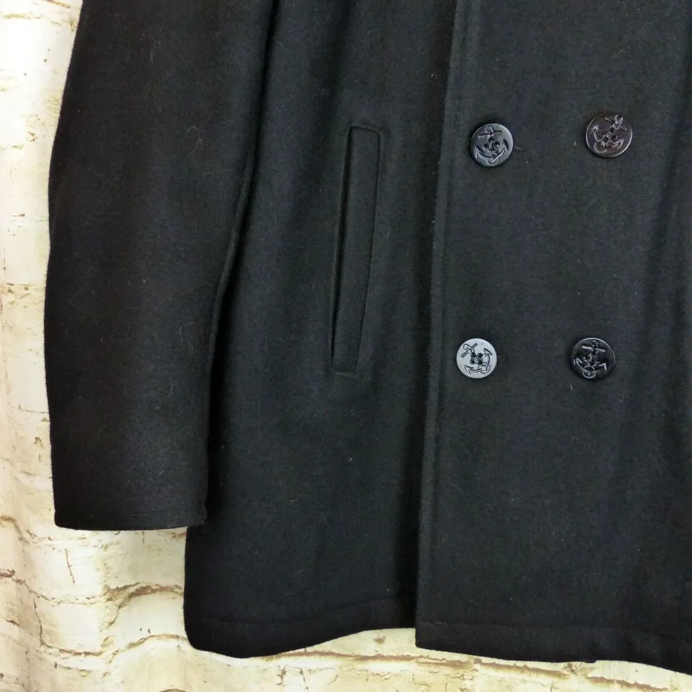 VTG I Spiewak Peacoat Mens 38 M Black Wool Naval Double Breasted Golden Fleece